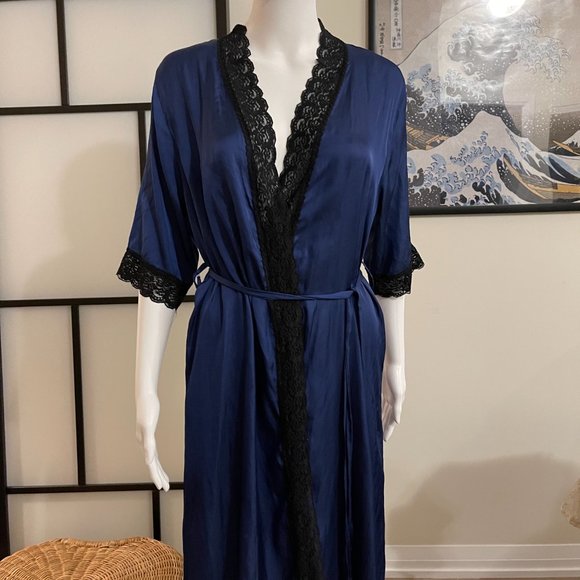 dark blue satin night gown - Picture 1 of 4